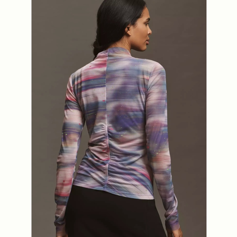 NWT By Anthropologie Double-Layer Mesh Top | Sheer Trendy Blouse - Picture 2 of 6